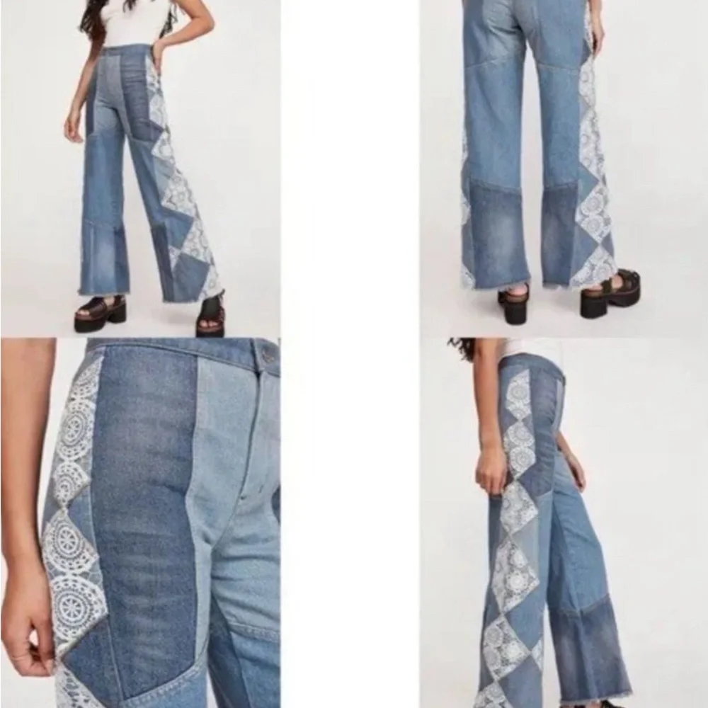 Free people We The Free Blue Flare Patchwork Jeans in the element size 26 - Picture 2 of 7
